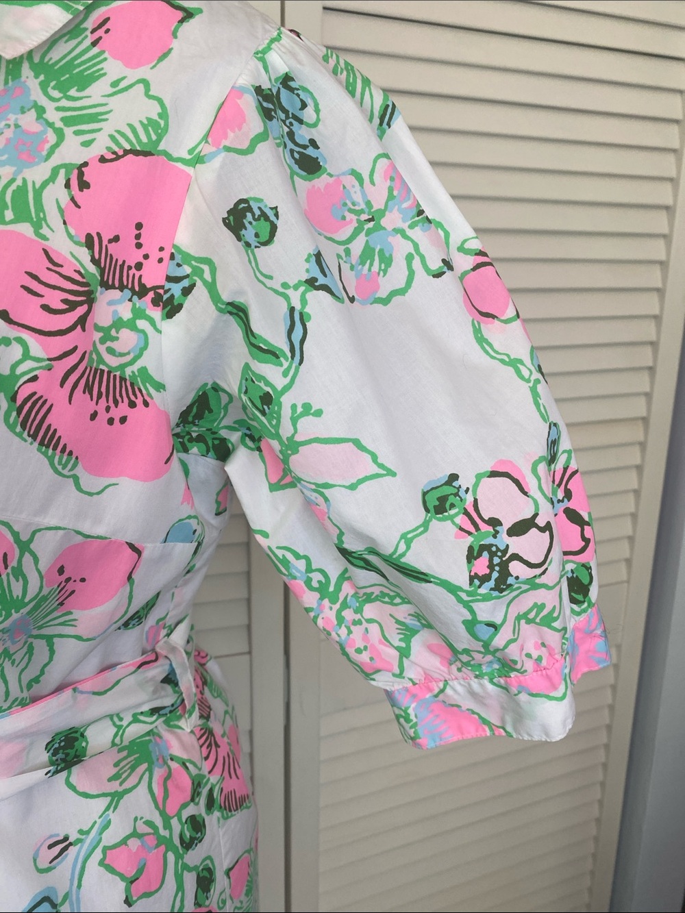 Lilly Pulitzer White Floral Button-Front Midi Dress with Pink & Green Print - Picture 7 of 9